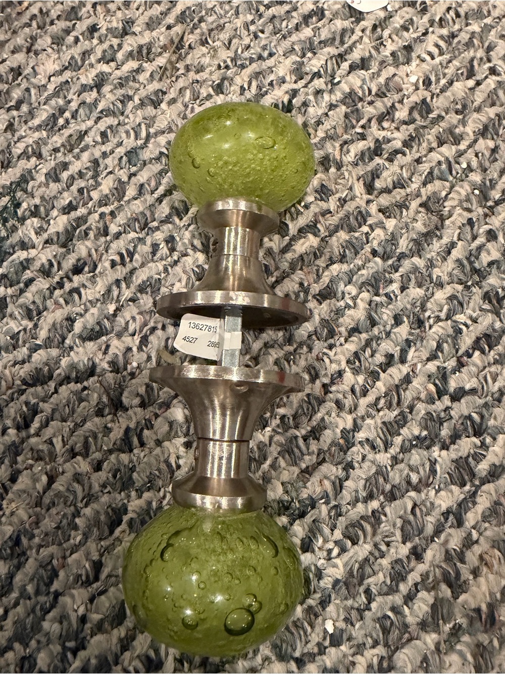 Green Bubble Glass Door Knob Pair with Brushed Nickel Accents